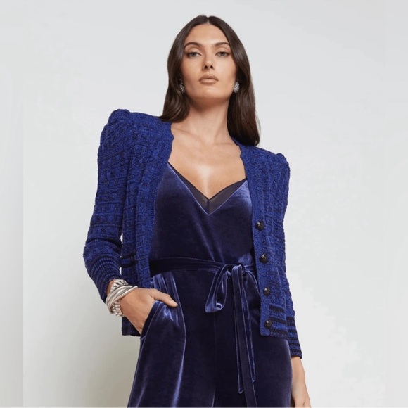 L'AGENCE Jenni Waffle Stitch Cardigan Blue/ Black Multi